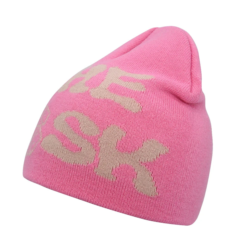 Graphic Knit Beanie with Letter and Pattern Style Options