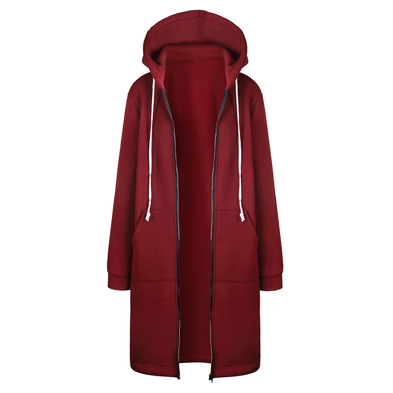 Long Sleeve Casual Coat with Extended Hem and Front Closure