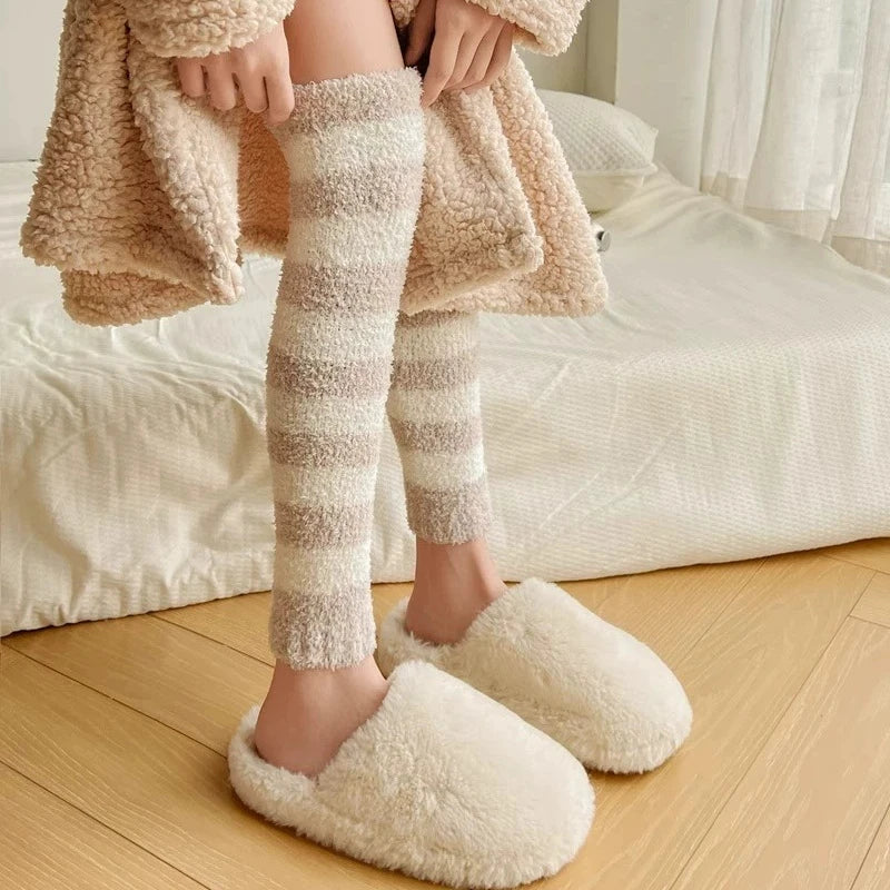 Plush Calf Leg Warmers with Solid and Striped Options
