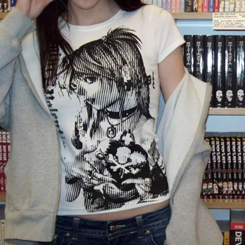 Women's Comic Graphic Short-Sleeve Crewneck Crop T-Shirt