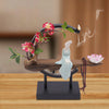 Incense Holder Stand 3-Mode LED Light Artificial Plant Flower Ceramic Sculpture Ceramic Incense Holder 3-Brightness LED Light
