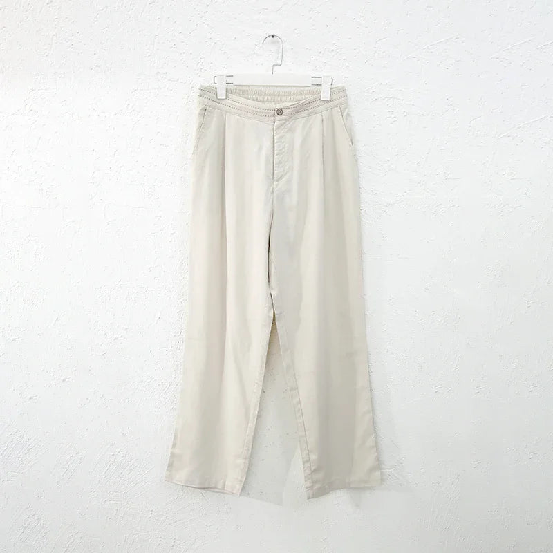 Women's Linen-Viscose High-Waist Straight-Leg Full-Length Pants with Button Fly for Casual Outfits