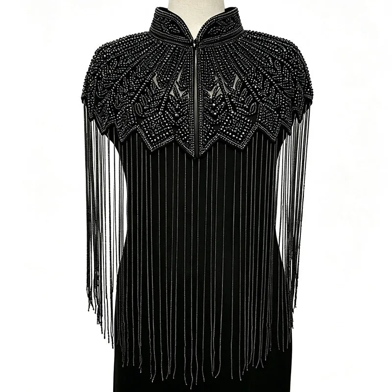 Embroidered Long Fringe Cape for Layering over Outfits