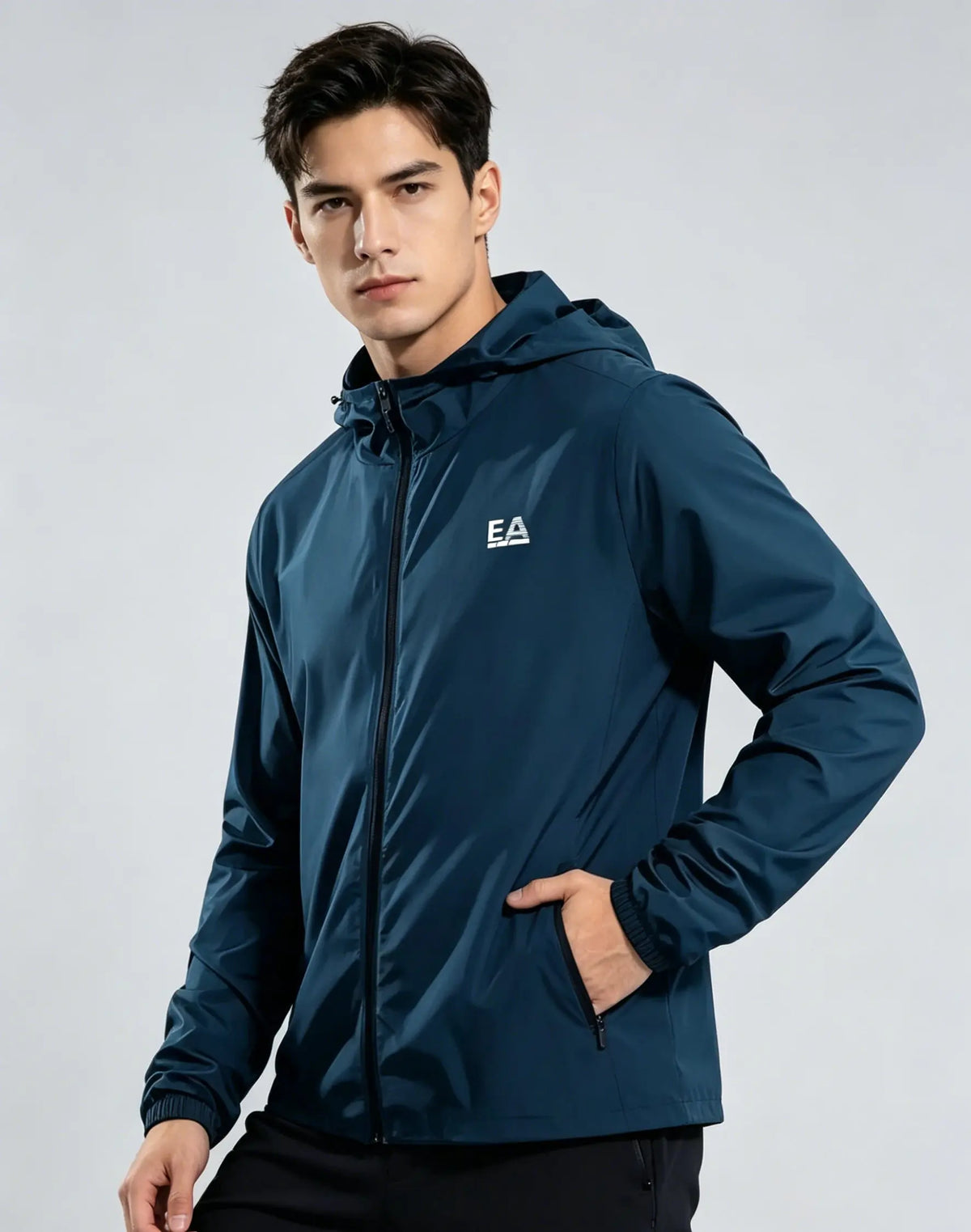 Hooded Long Sleeve Full Zip Outdoor Hiking Jacket with Pockets