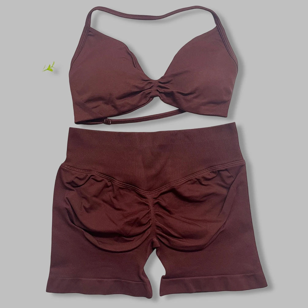 Women's Strappy Bra And Shorts Yoga Set For Workout Outfits
