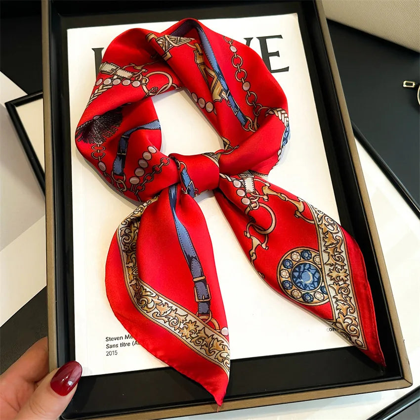 Chain Print Square Scarf with Decorative Border Designs