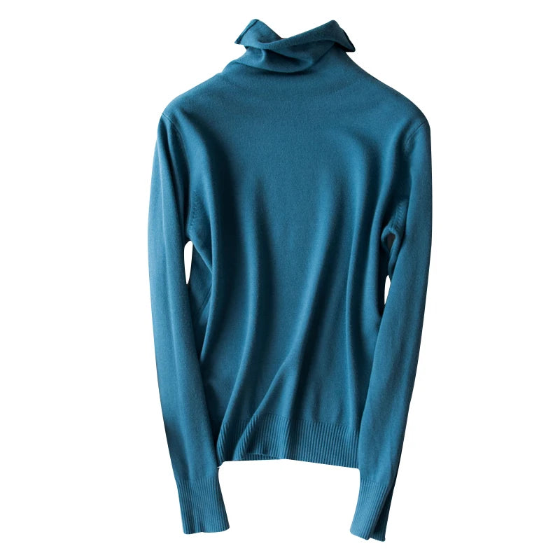 Women's Fitted Roll Neck Long Sleeve Sweater Casual Knit Layer