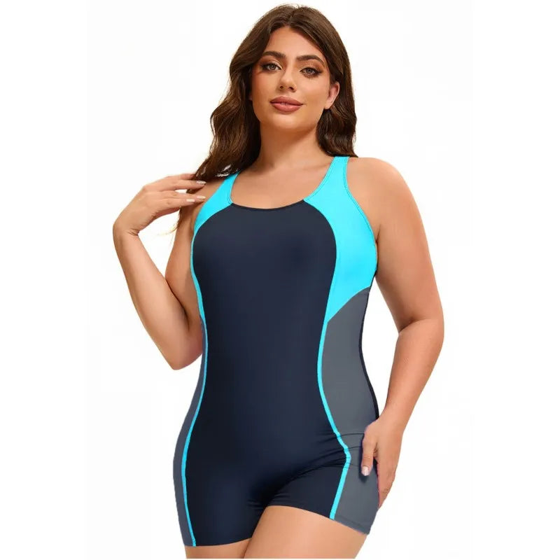 Women's Colour Block Racer Style Boyleg One Piece Swimsuit