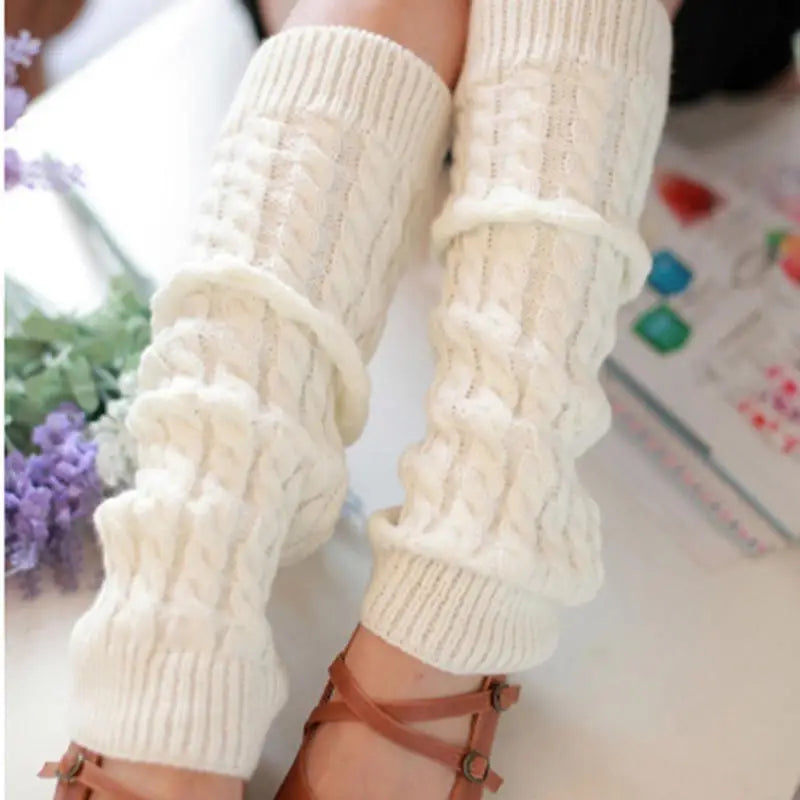 Cable Knit Leg Warmers with Solid Color Calf Shape