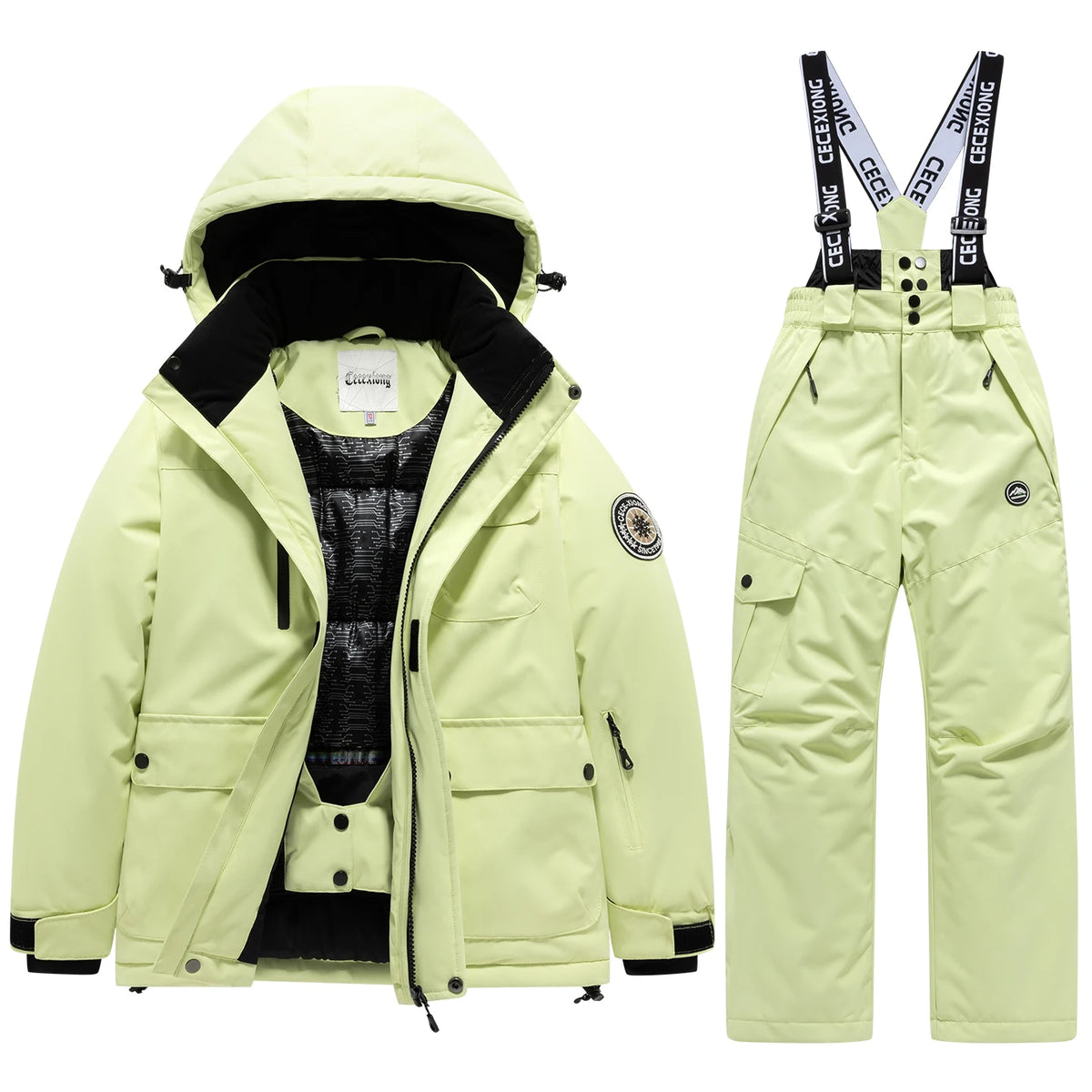 Children's Hooded Ski Jacket and Pants Clothing Set with Style Options