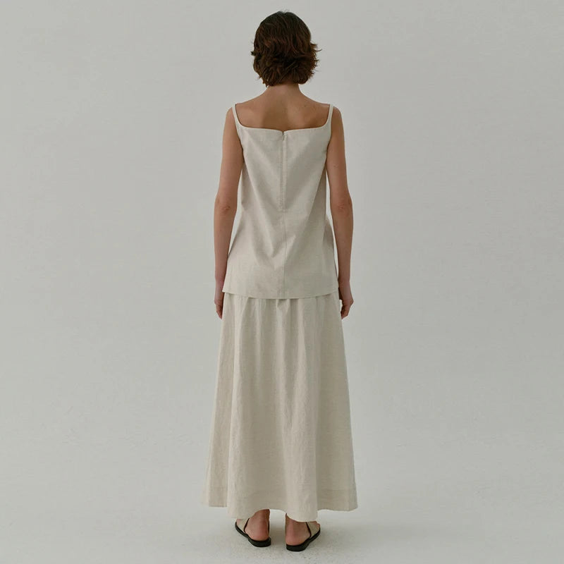 Women's Cotton-Linen Loose A-Line Ankle-Length Skirt with Pockets for Casual Everyday Outfits