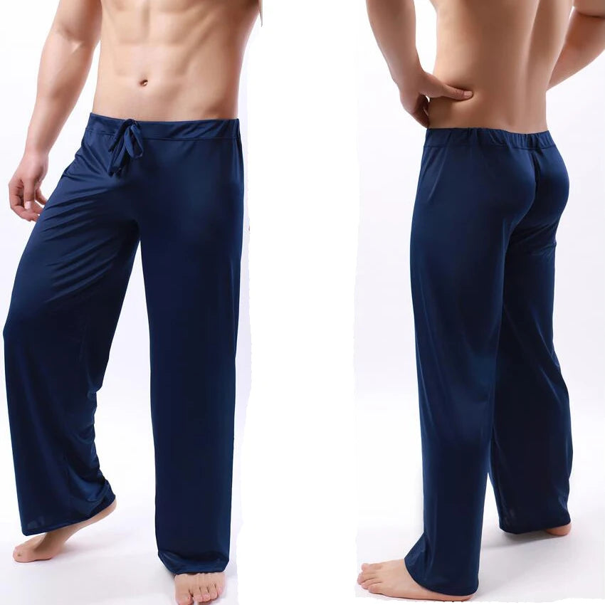 Men's Sheer Solid Elastic Waist Long Lounge Pajama Pants