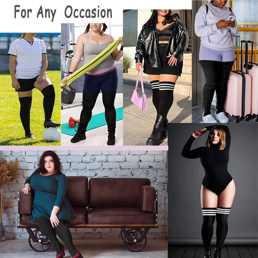 Plus Size Thigh High Socks with Striped Style Options
