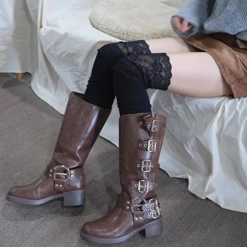 Ribbed Thigh High Socks with Decorative Lace Cuffs