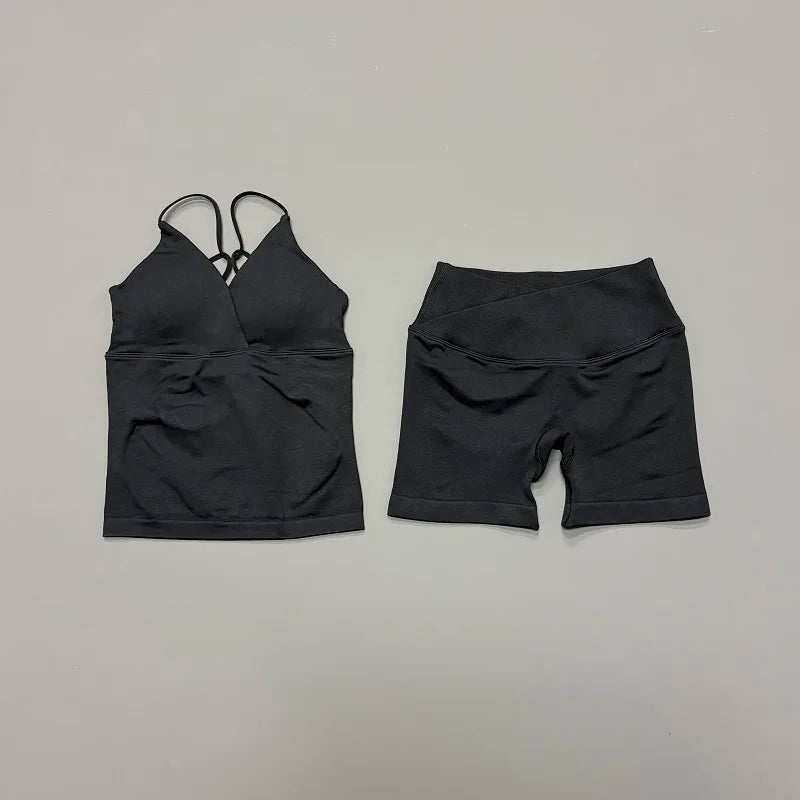 Women's Twist Front Tank And Shorts Yoga Set