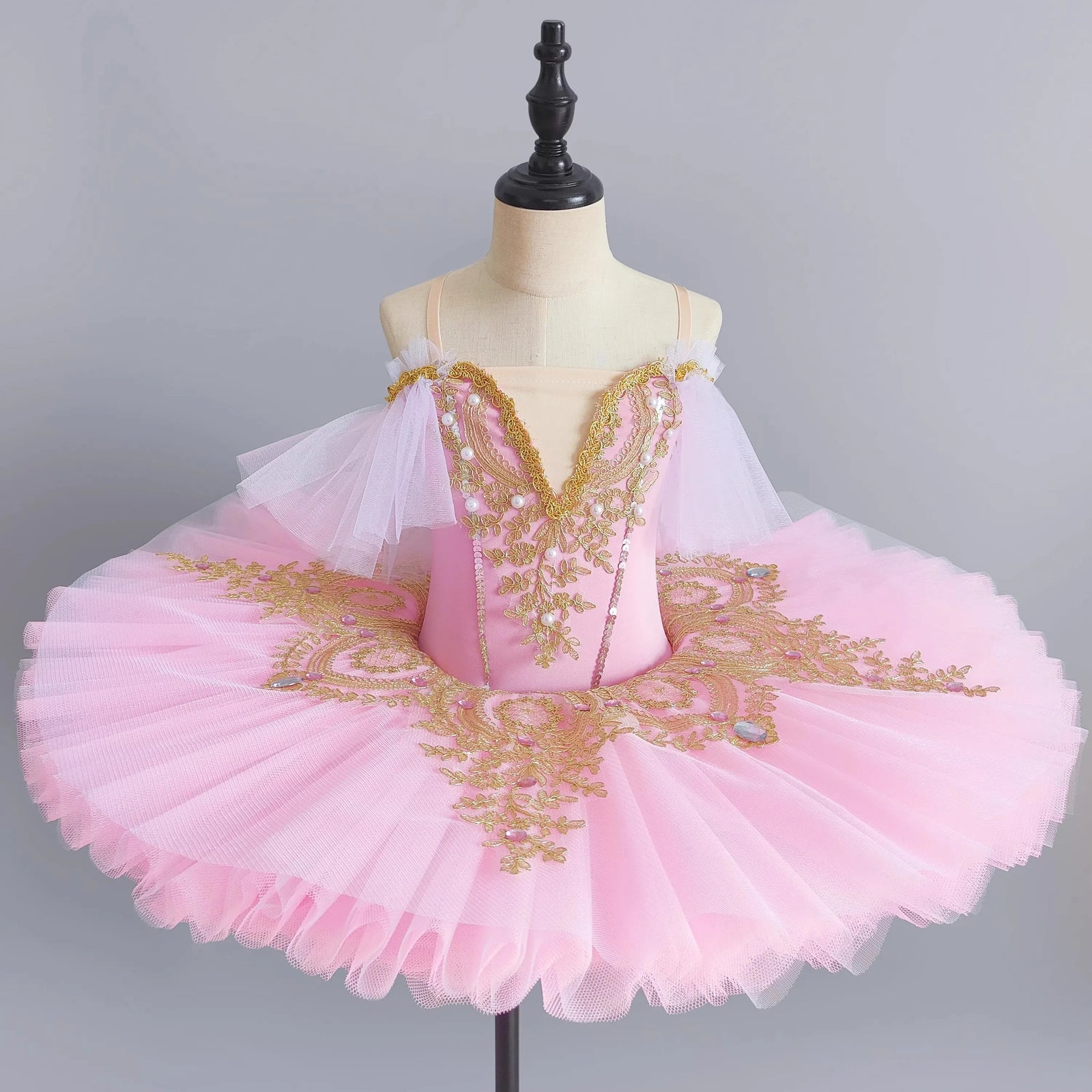 Girls' Pancake Ballet Tutu Dress with Decorated Bodice and Height-Based Sizes