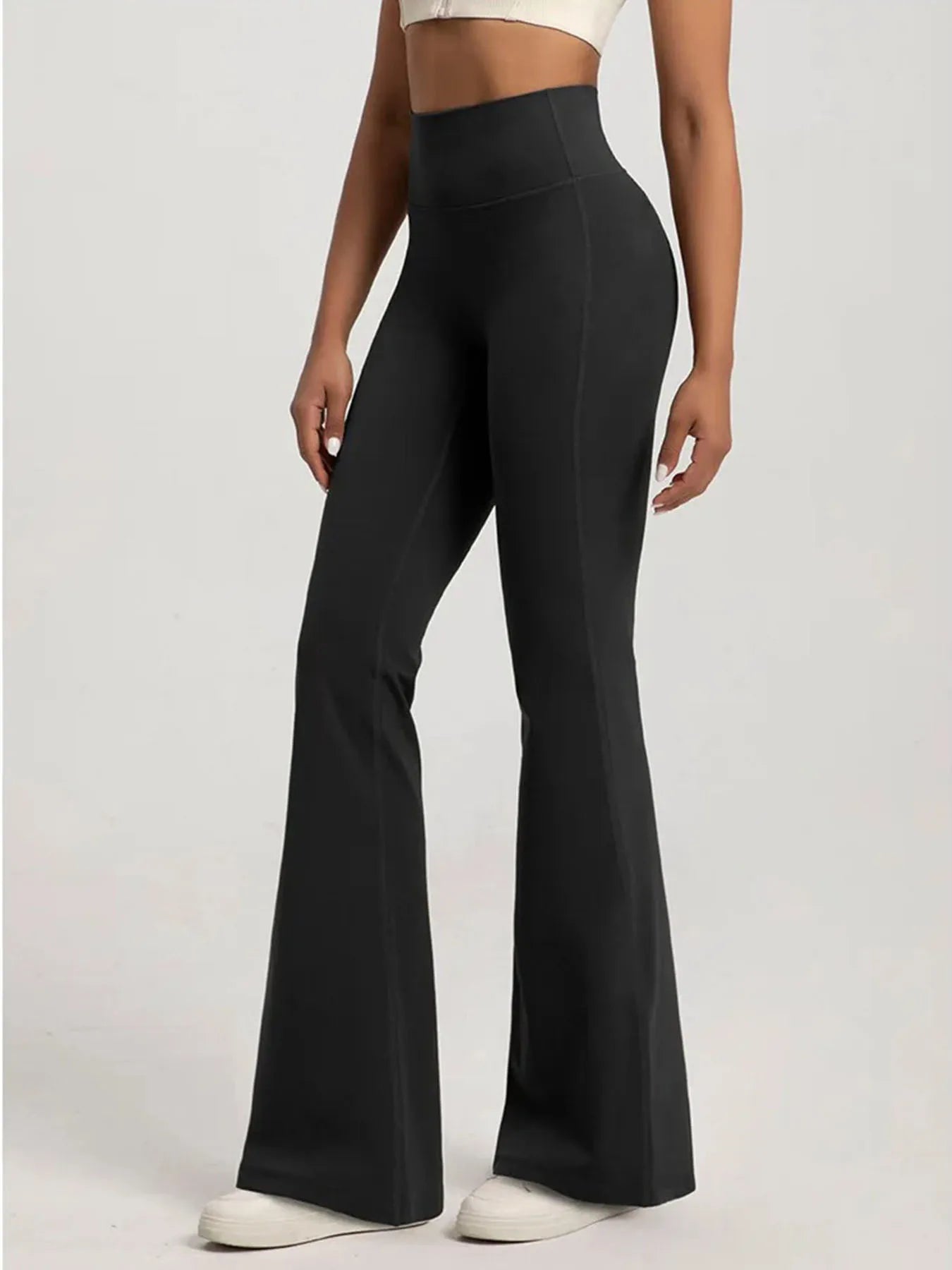 Women's High Crossover Waist Cotton Flared Pants for Yoga and Casual Wear