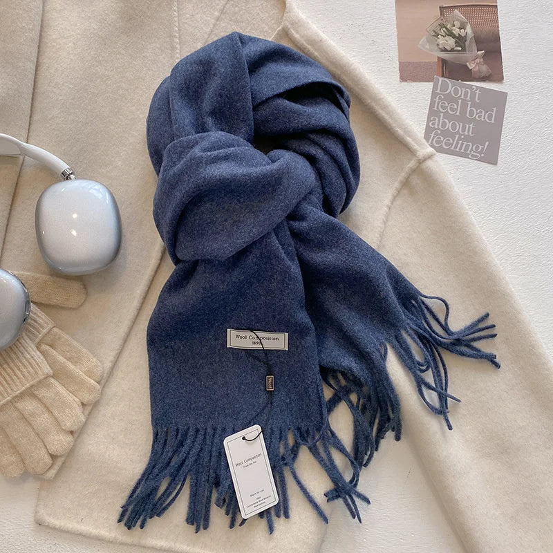 Solid Long Fringed Scarf for Draped Neck Styling