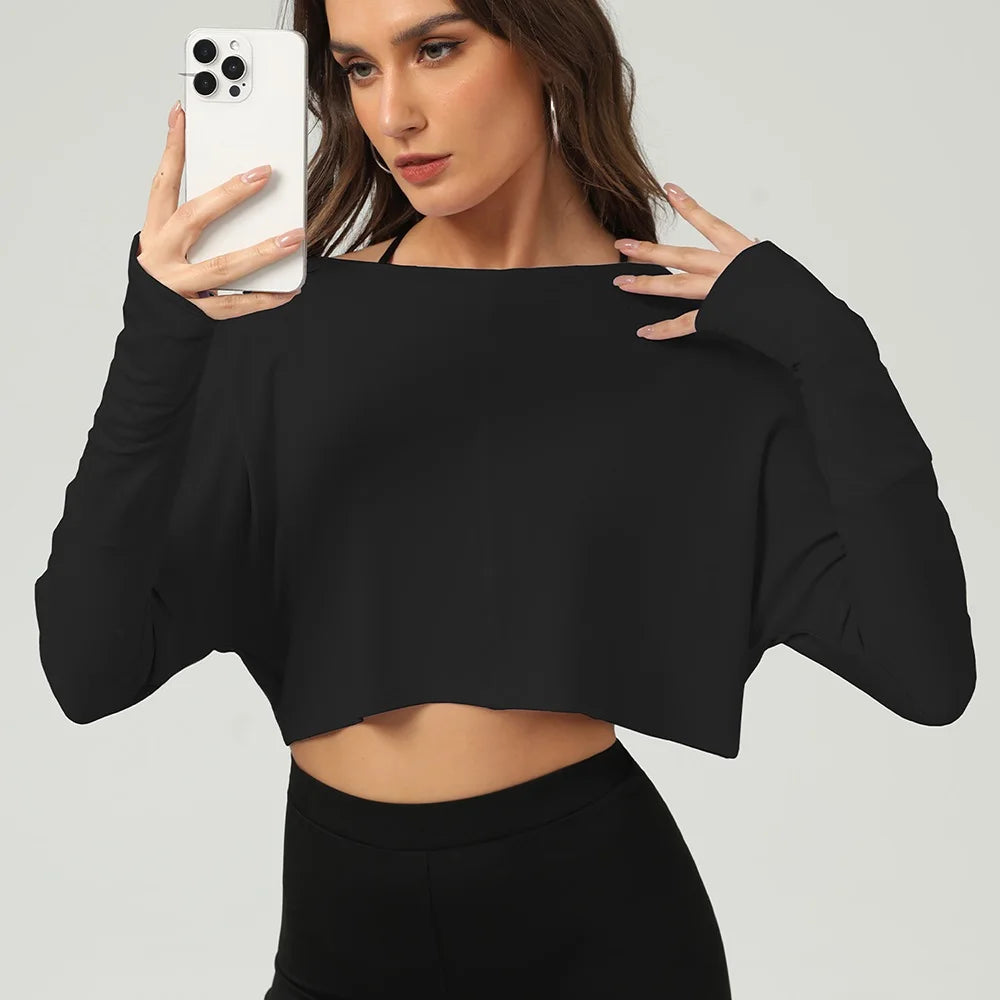 Women's Loose-Fit Long-Sleeve Workout Crop Top