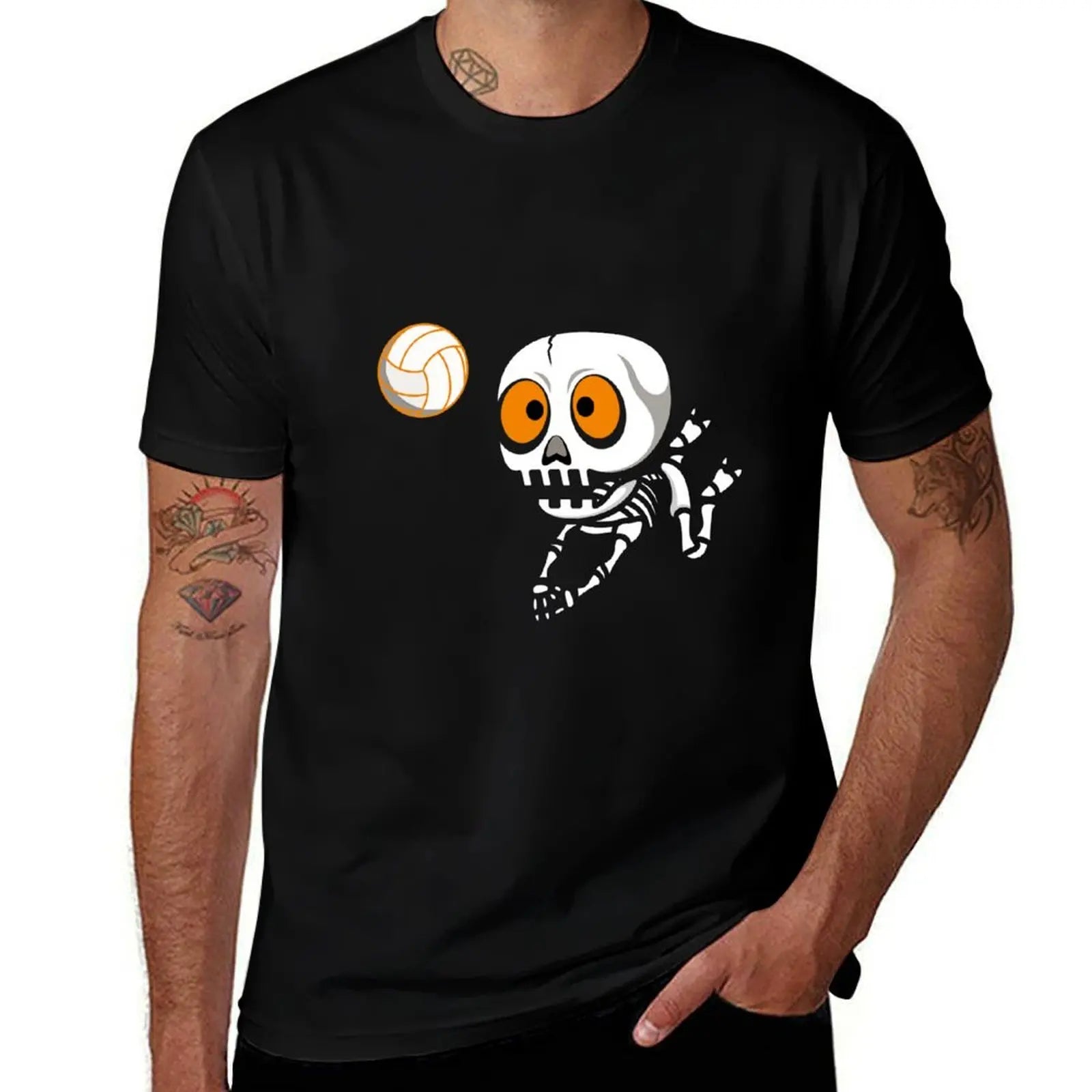 Skeleton Volleyball Graphic Short Sleeve T-shirt For Sports Outfits