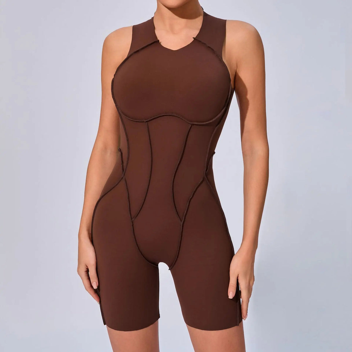 Women's Contour Seam Nylon Blend Workout One Piece in Multiple Sleeve Styles