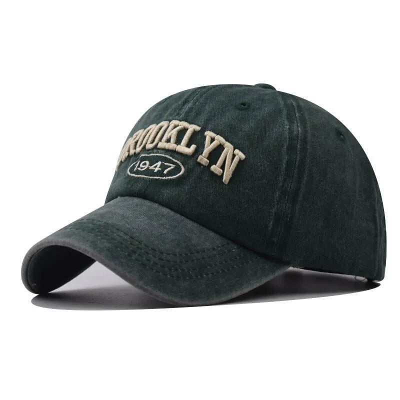 Letter Embroidered Washed Look Baseball Cap with Adjustable Back