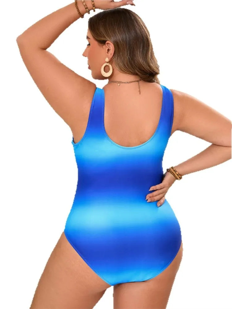 Women's Ombre Print Twist Front Wide Strap One Piece Swimsuit