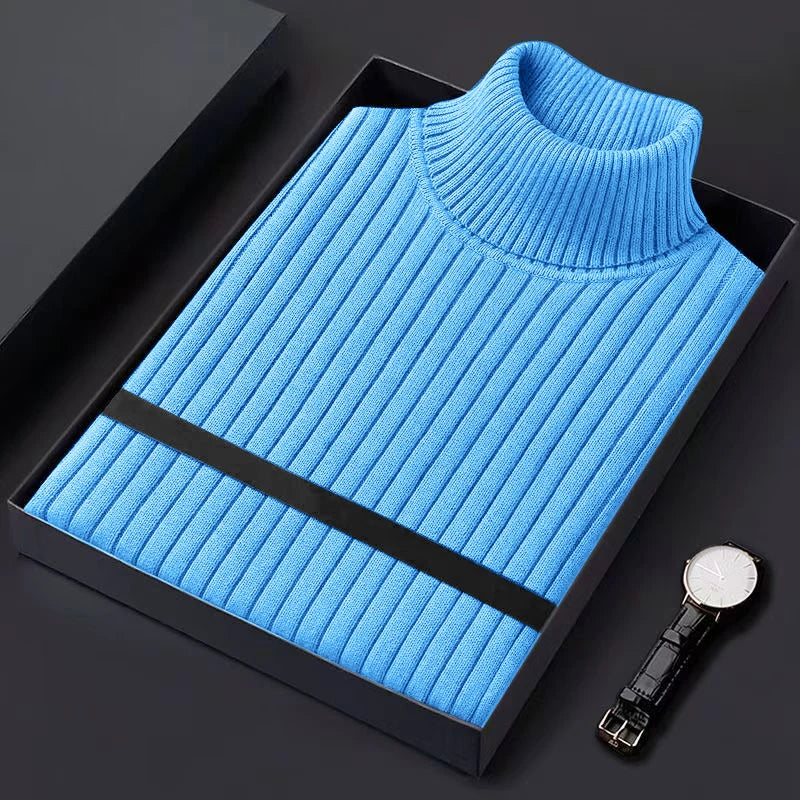 Men's Ribbed Turtleneck Sweater with Contrast Stripe