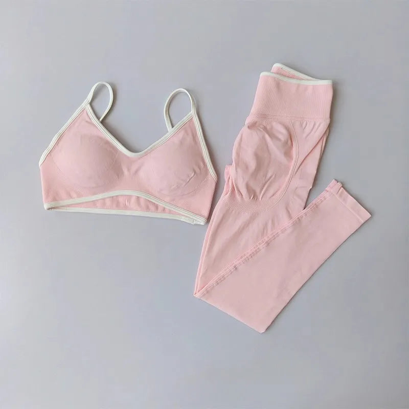 Women's Contrast Sports Bra and Leggings Set