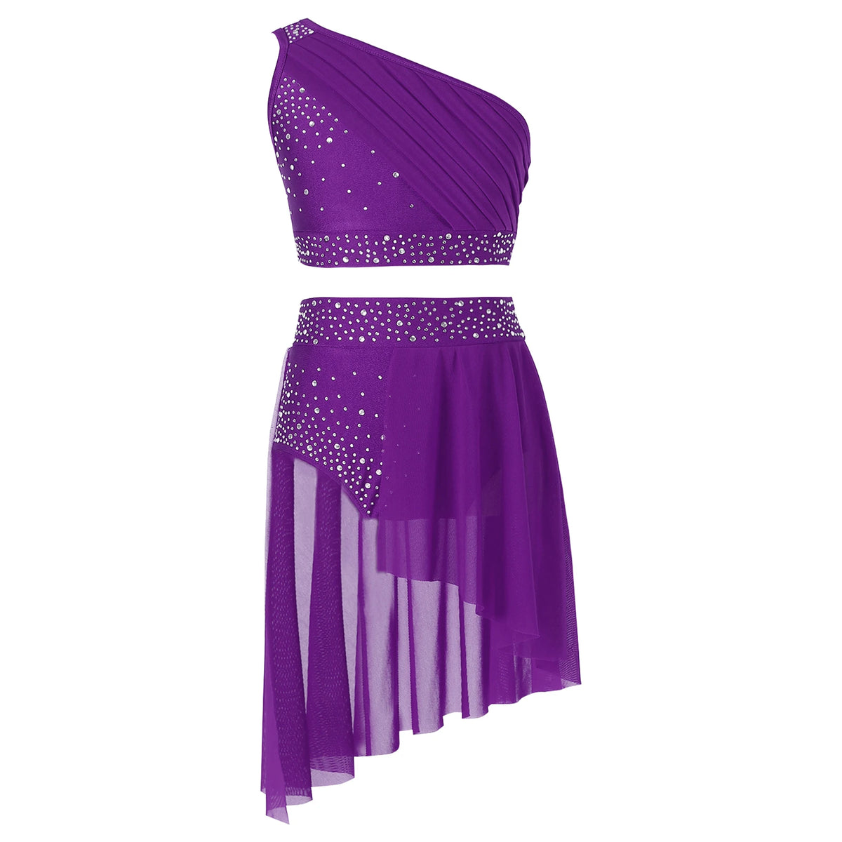 Girls' Lyrical Dance Costume Styles with Rhinestones and Skirted Outfit Options