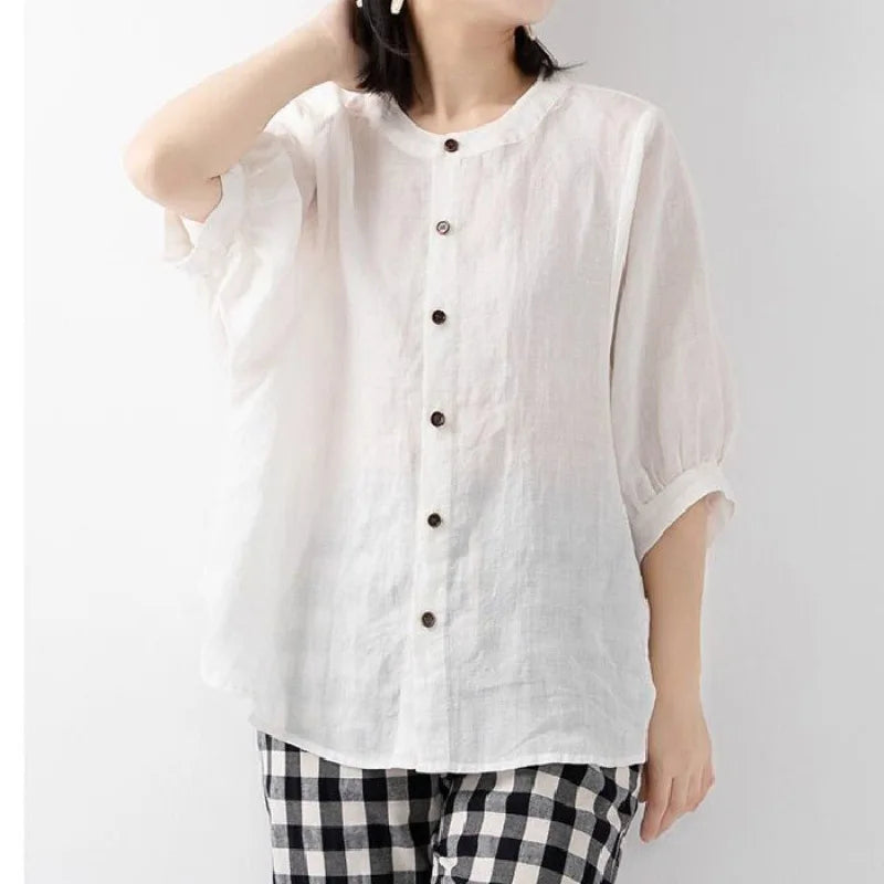 Women's Stand Collar Gathered Sleeve Loose Shirt