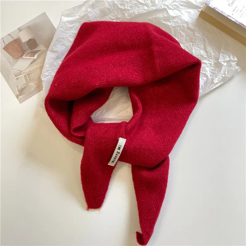 Solid Small Triangle Knit Scarf with Pointed Ends