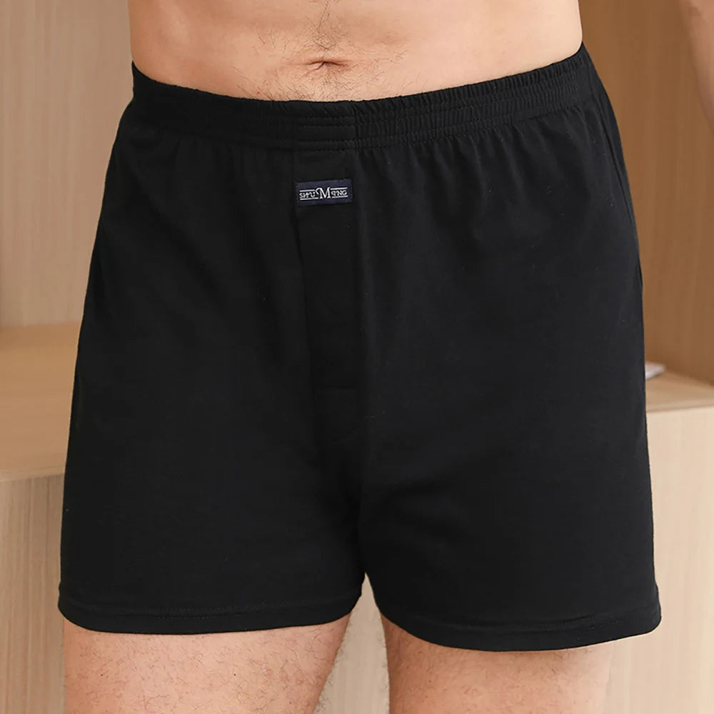 Men's Solid Button Detail Elastic Waist Boxer Style Sleep Shorts