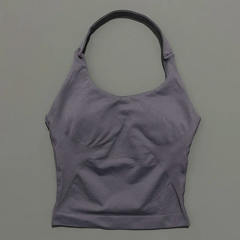 Women's Halter Neck Longline Fitted Tank Top For Workout Outfits