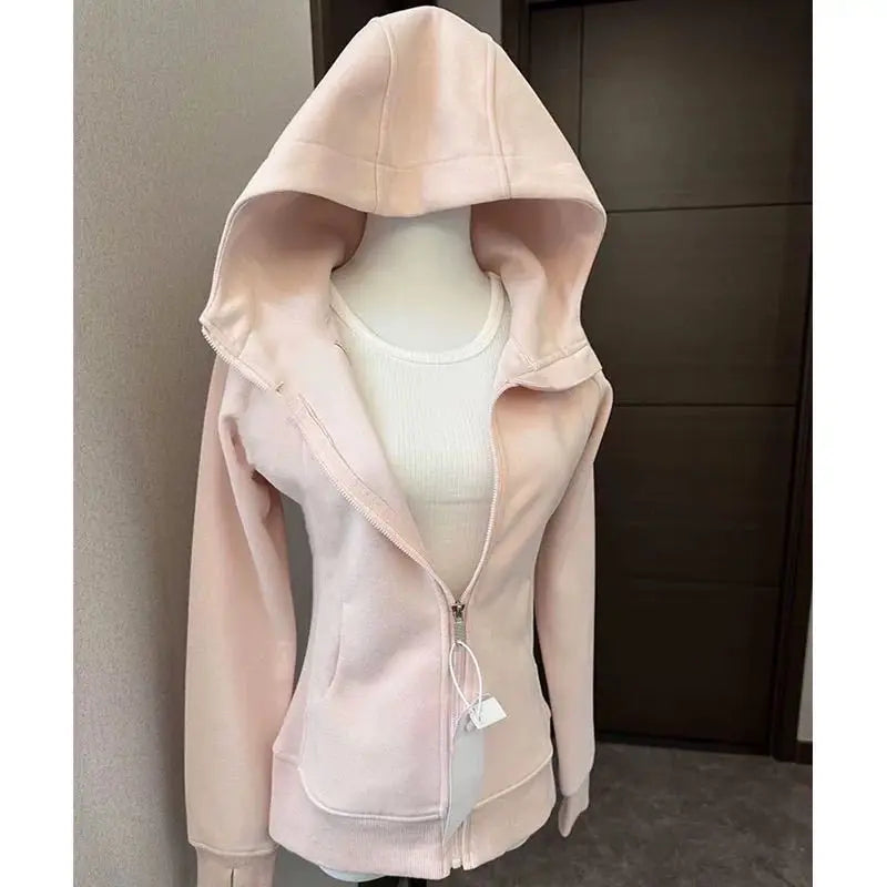 Long Sleeve Full Zip Casual Hooded Sweatshirt for Layering