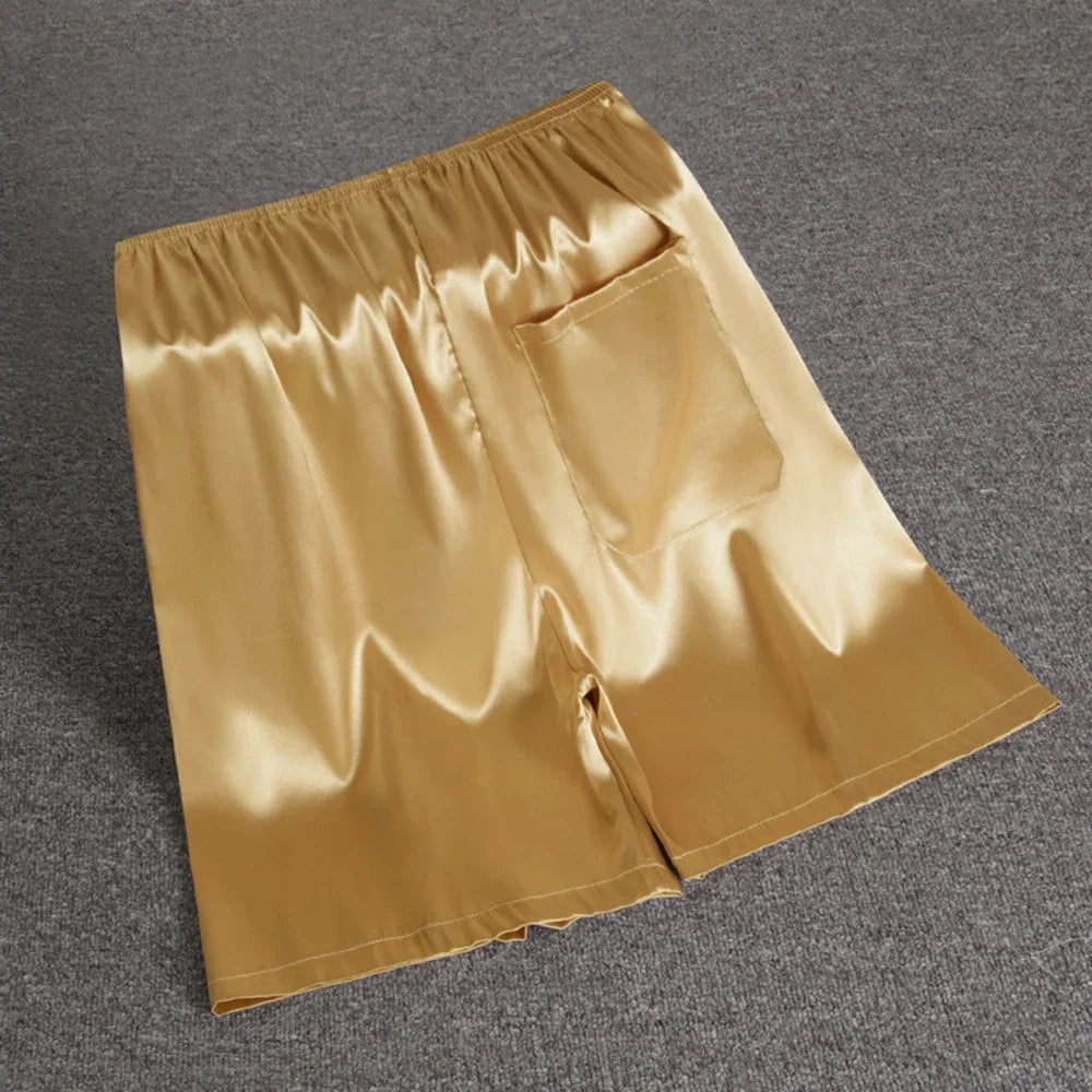 Men's Satin Look Elastic Waist Pocket Sleep Shorts