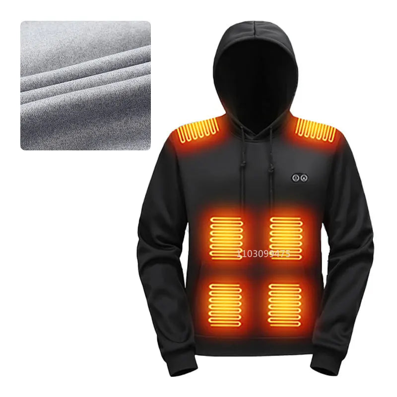 USB Heated Full Zip Long Sleeve Hooded Outdoor Sweatshirt