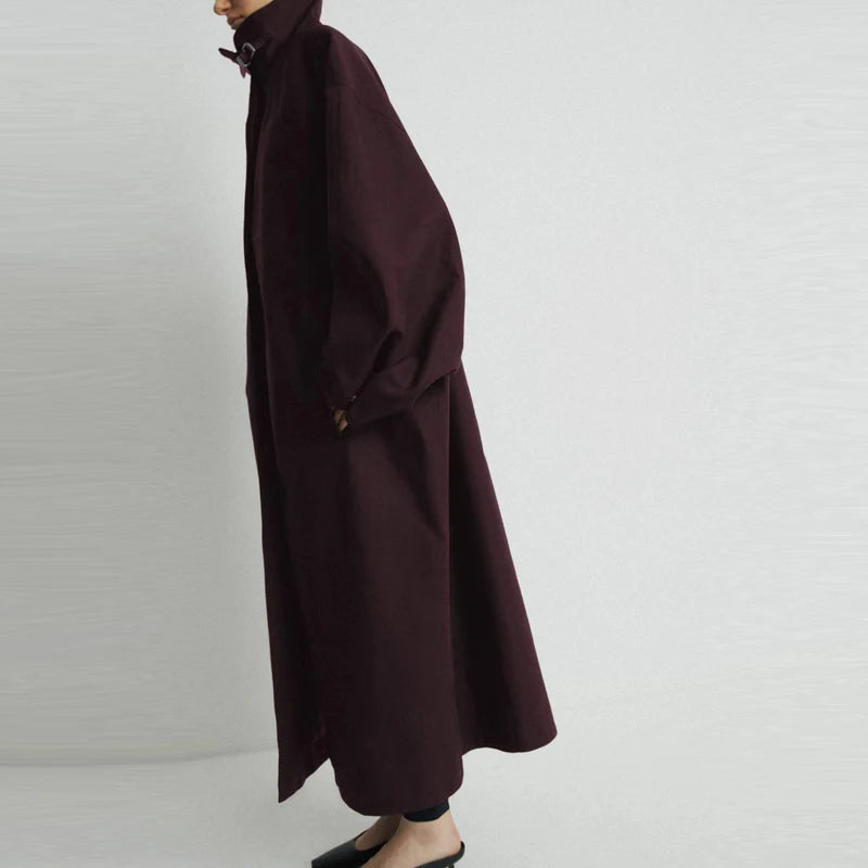 Women's Long Stand Collar Front Opening Coat for Layered Outfits