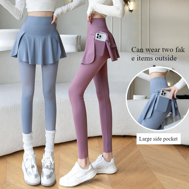 Women's Skirt Overlay Full Length Leggings For Workout Outfits