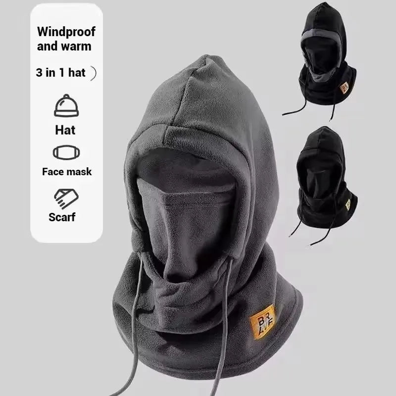 Unisex Hooded Winter Hat with Face Panel and Extended Neck Coverage