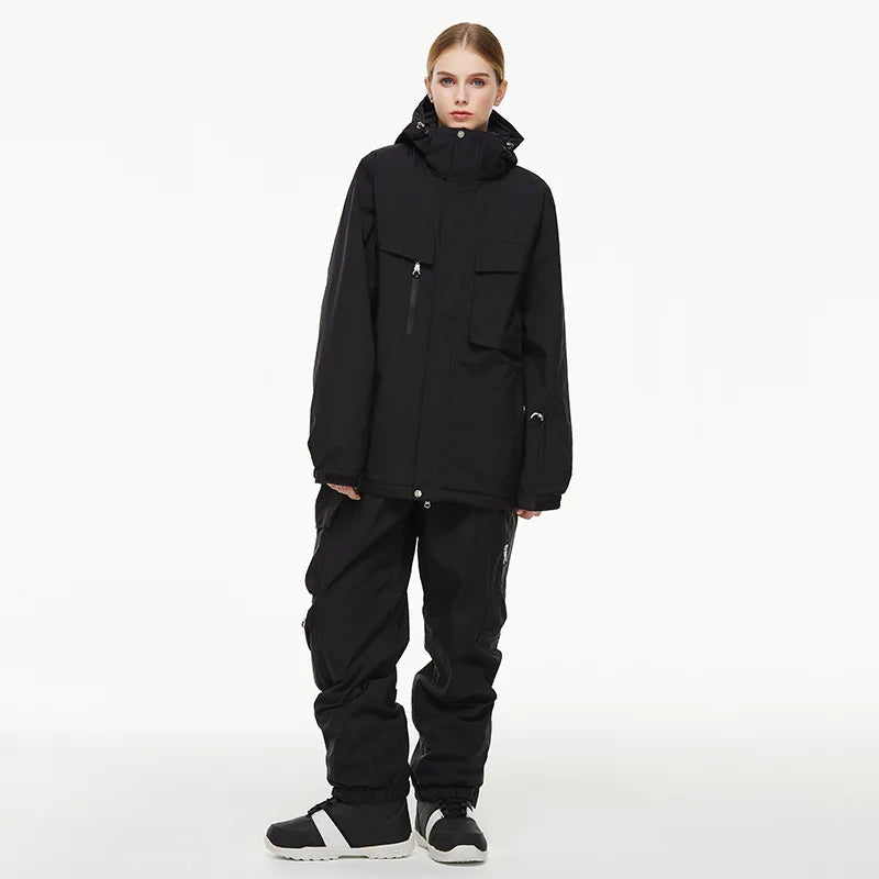 Hooded Ski Jacket and Pants Clothing Set with Style Options