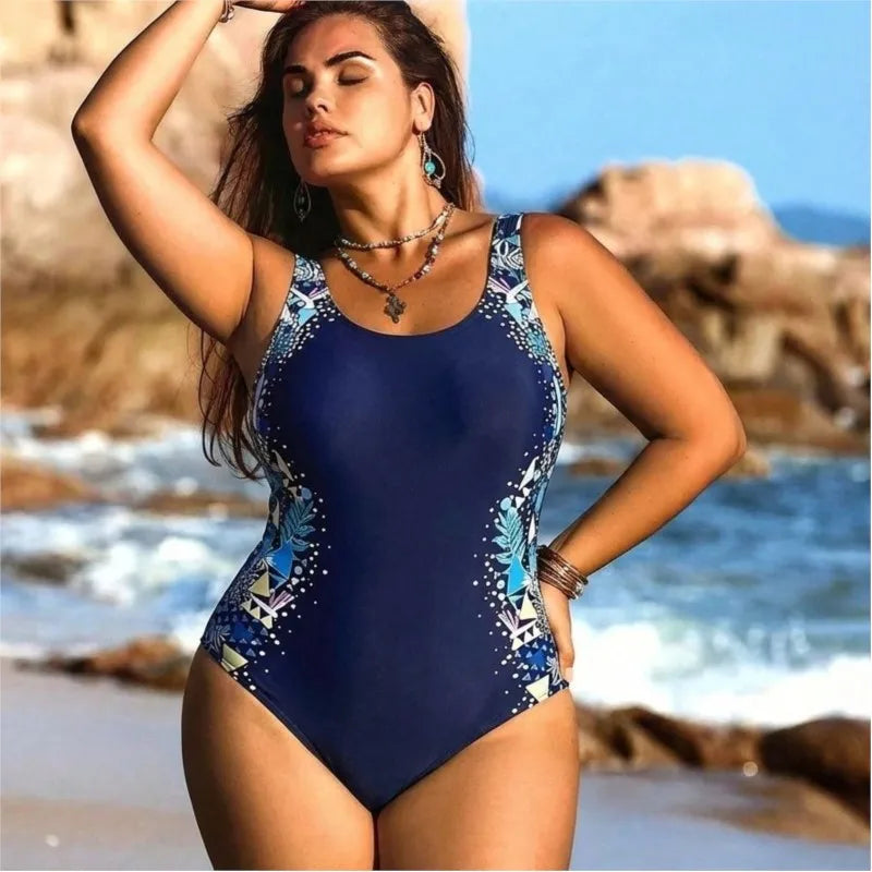 Women's Printed Side Panel Scoop Neck One Piece Swimsuit