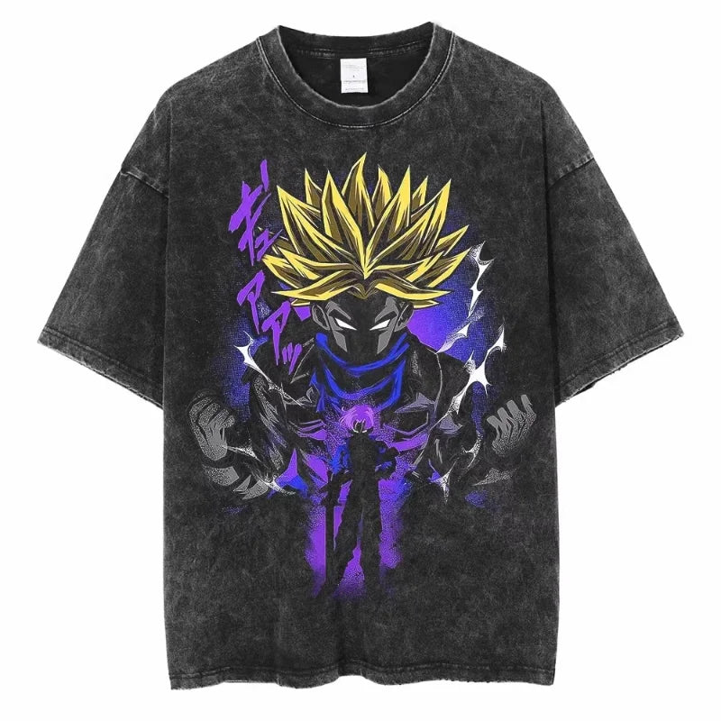 Dragon Ball Anime Washed T Shirt Vintage Goku Vegeta Cotton Short Sleeve Loose Fit Men Women