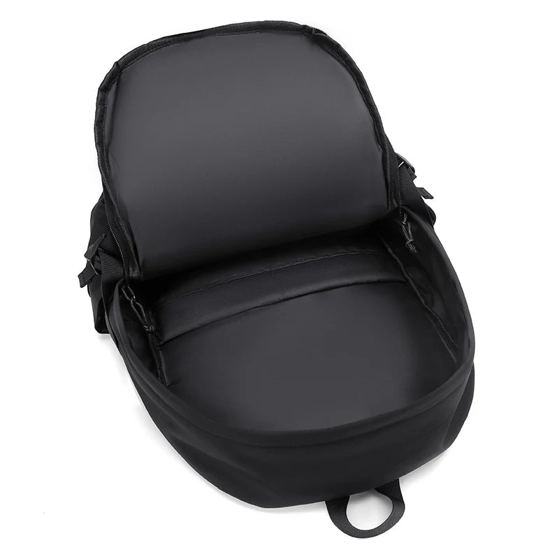 Plain Laptop Backpack with Multiple Pockets and Side Buckle Strap Details