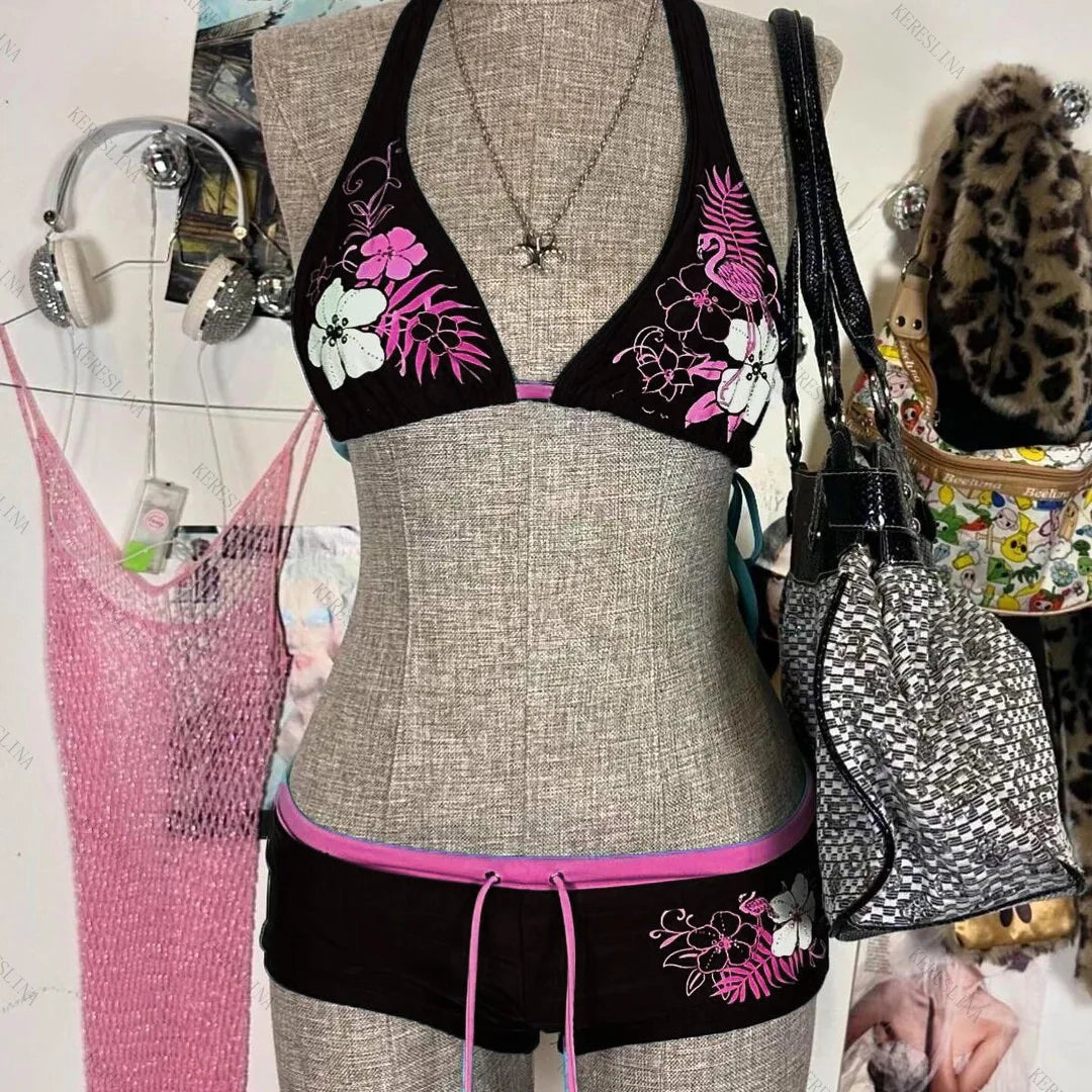 Printed Lace-Back Bikini