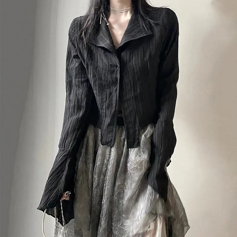 Women's Asymmetric Ruffled Long Sleeve Blouse