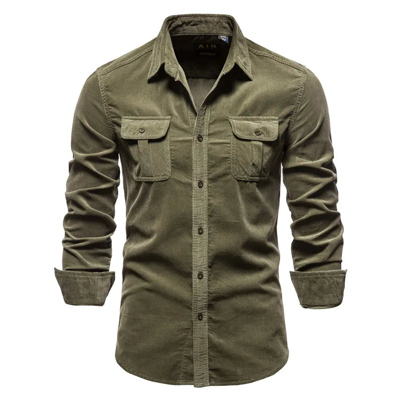 Men's Cotton Long-Sleeve Button-Front Shirt