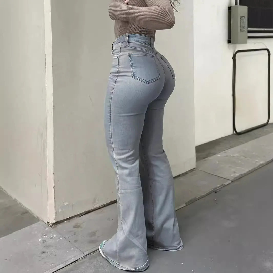 Women's Light Blue Flared Leg Denim Jeans For Everyday Outfits