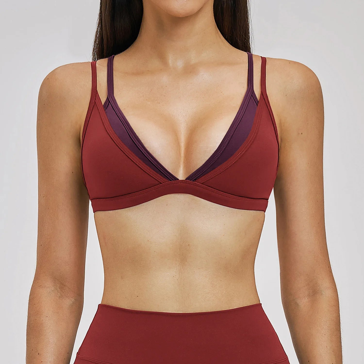 Women's Contrast Strap V Neck Sports Bra