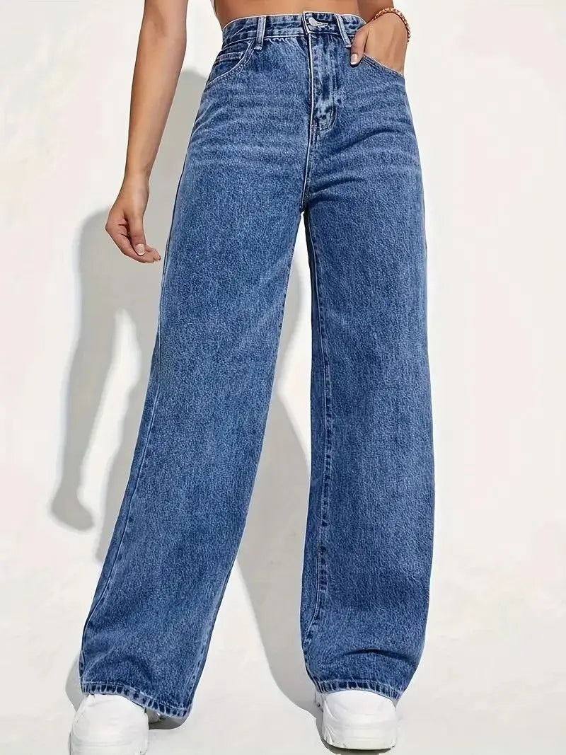 Women's Blue High Waist Wide Leg Denim Jeans